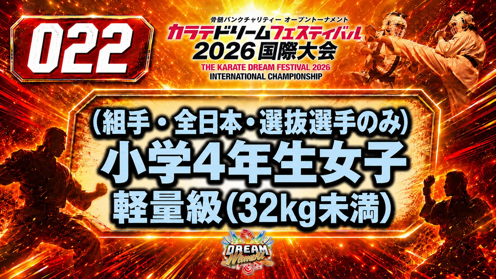 022（組手・全日本・選抜選手のみ）小学4年生女子　軽量級(32kg未満)