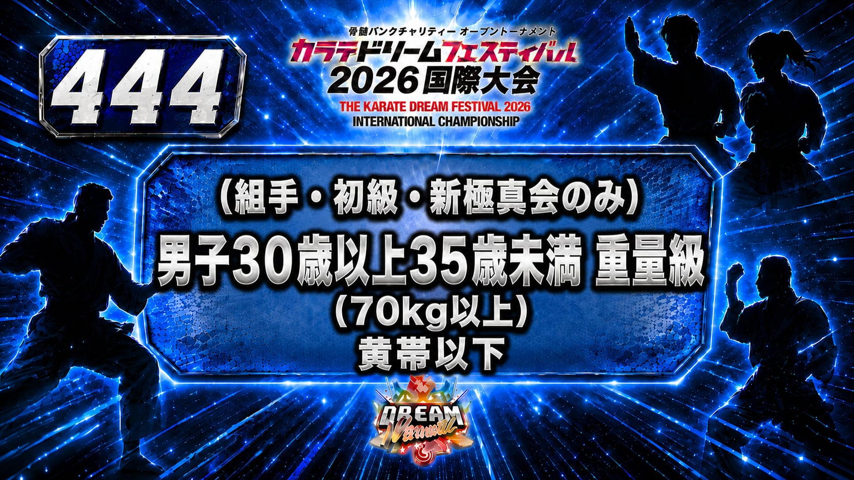 444（組手・初級・新極真会のみ）男子30歳以上35歳未満　重量級(70㎏以上) 　黄帯以下