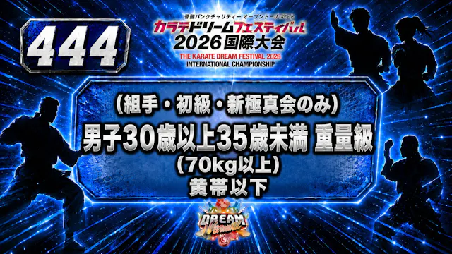 444（組手・初級・新極真会のみ）男子30歳以上35歳未満　重量級(70㎏...