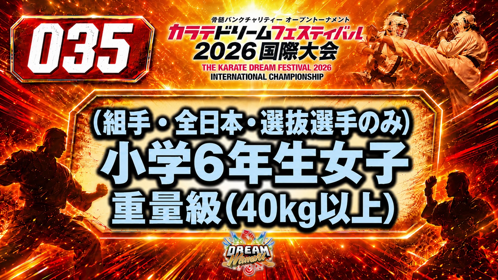 035（組手・全日本・選抜選手のみ）小学6年生女子　重量級(40kg以上)