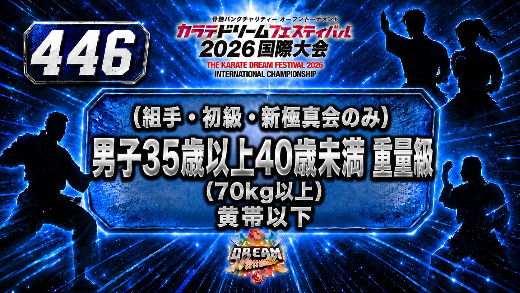 446（組手・初級・新極真会のみ）男子35歳以上40歳未満　重量級(70㎏以上) 　黄帯以下
