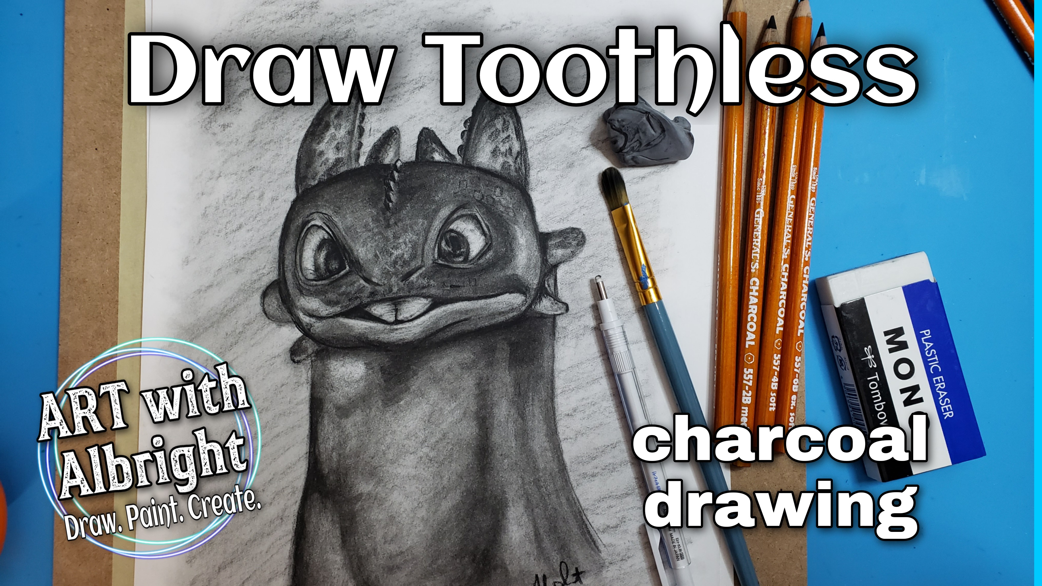 Toothless Using Charcoal Pencils