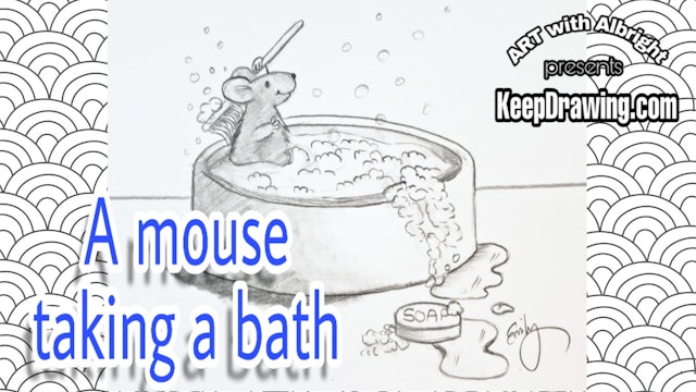 Mouse taking bath in cat bowl