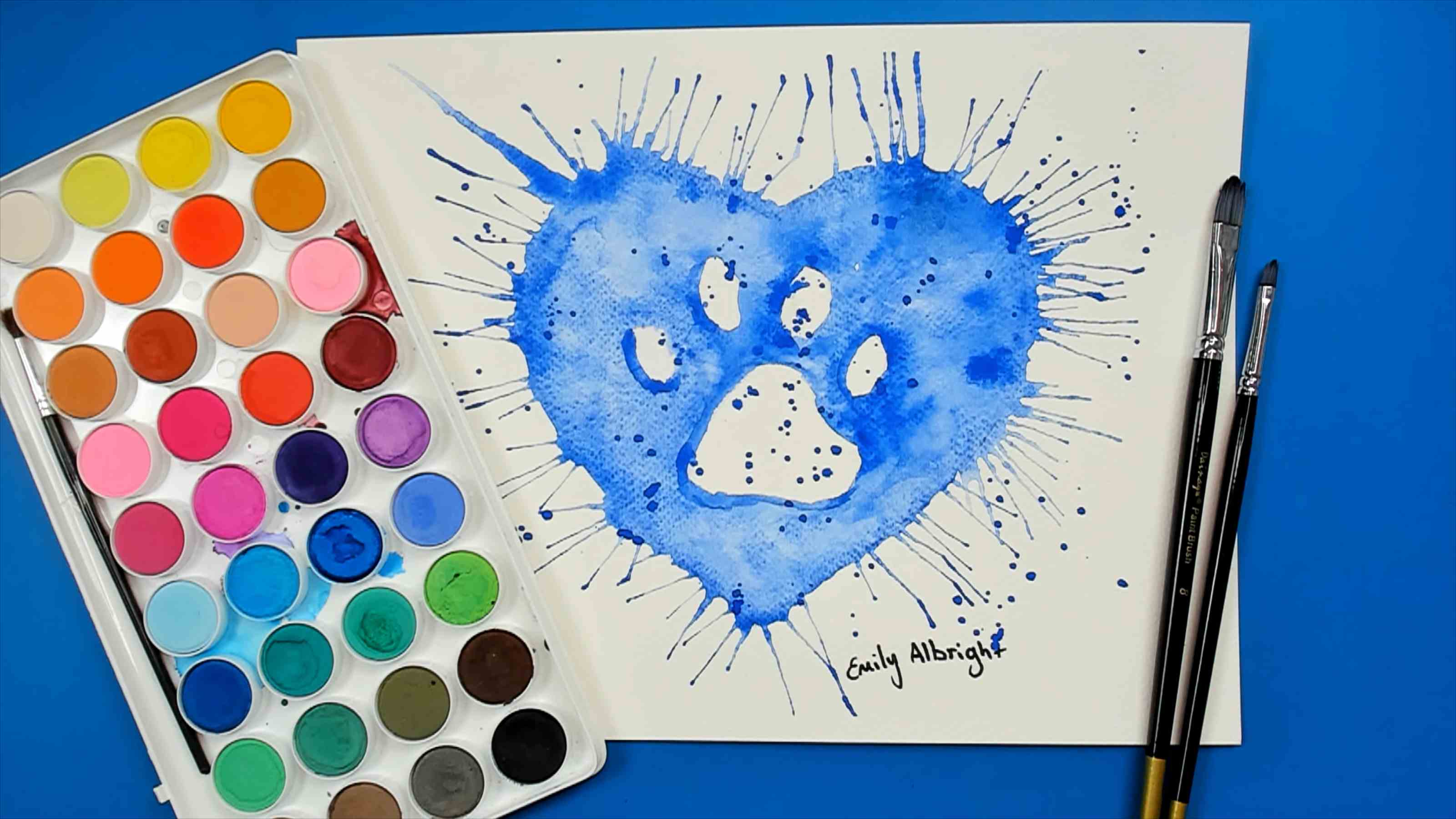 Paw Print Heart Watercolor Painting
