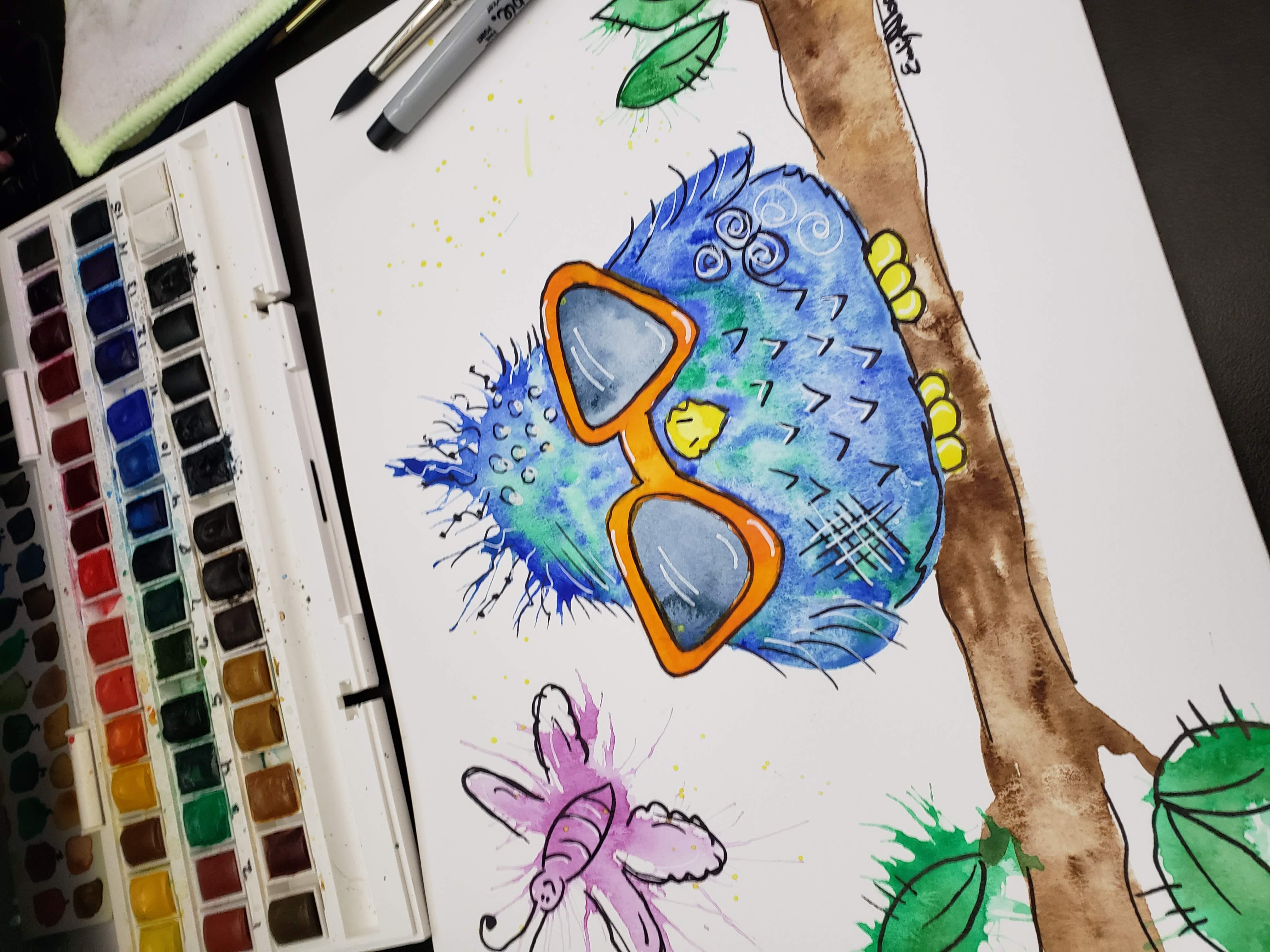 Bird with Sunglasses - Watercolor Painting Lesson