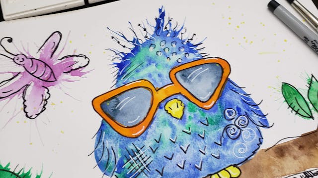 Bird with Sunglasses - Watercolor Pai...