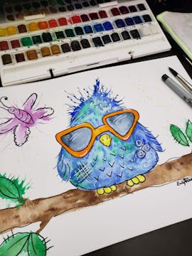 Bird with Sunglasses - Watercolor Pai...