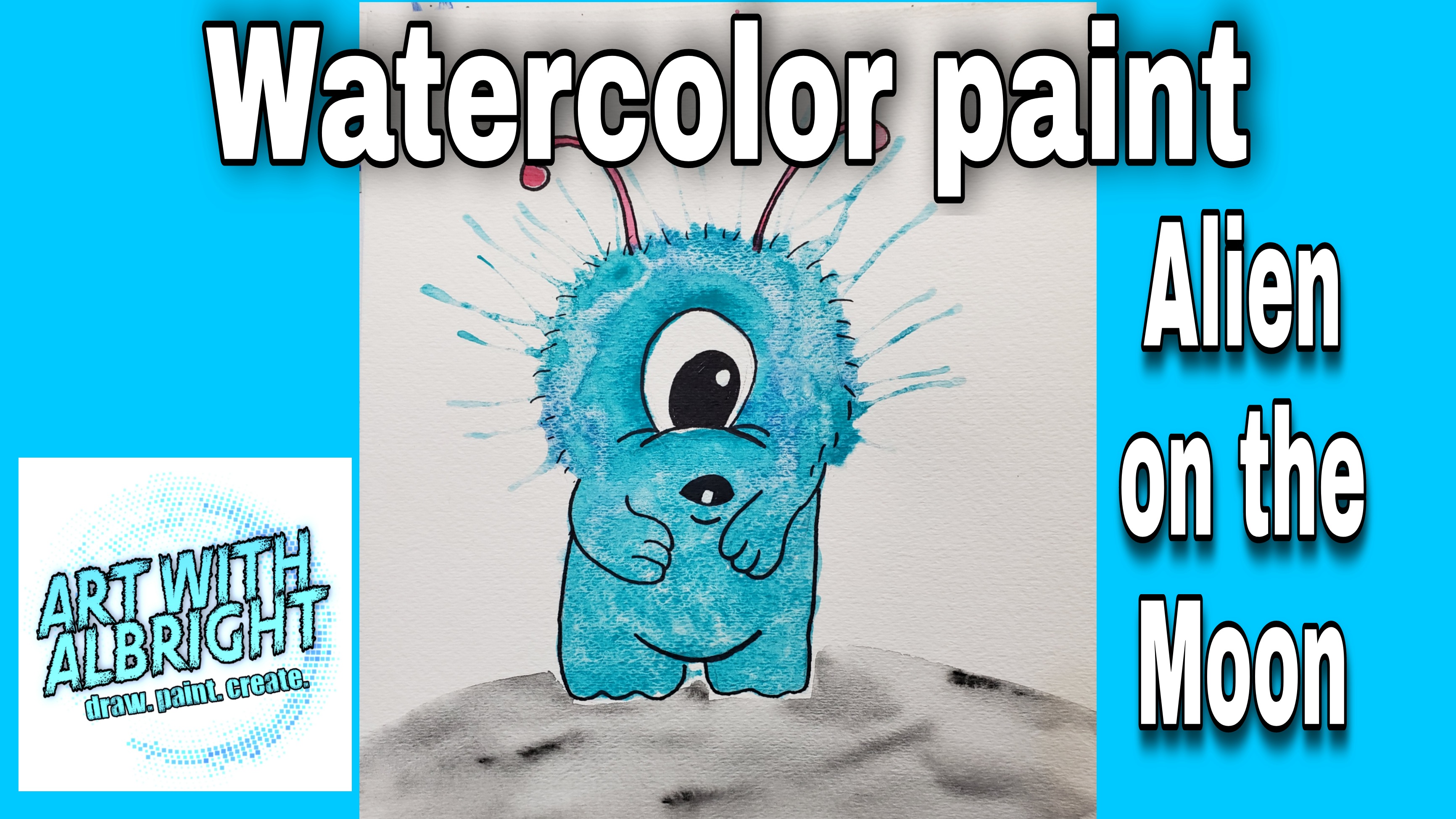 Alien on the Moon Watercolor Painting