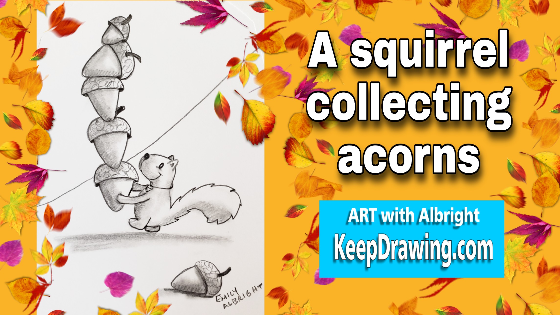 A squirrel collecting acorns