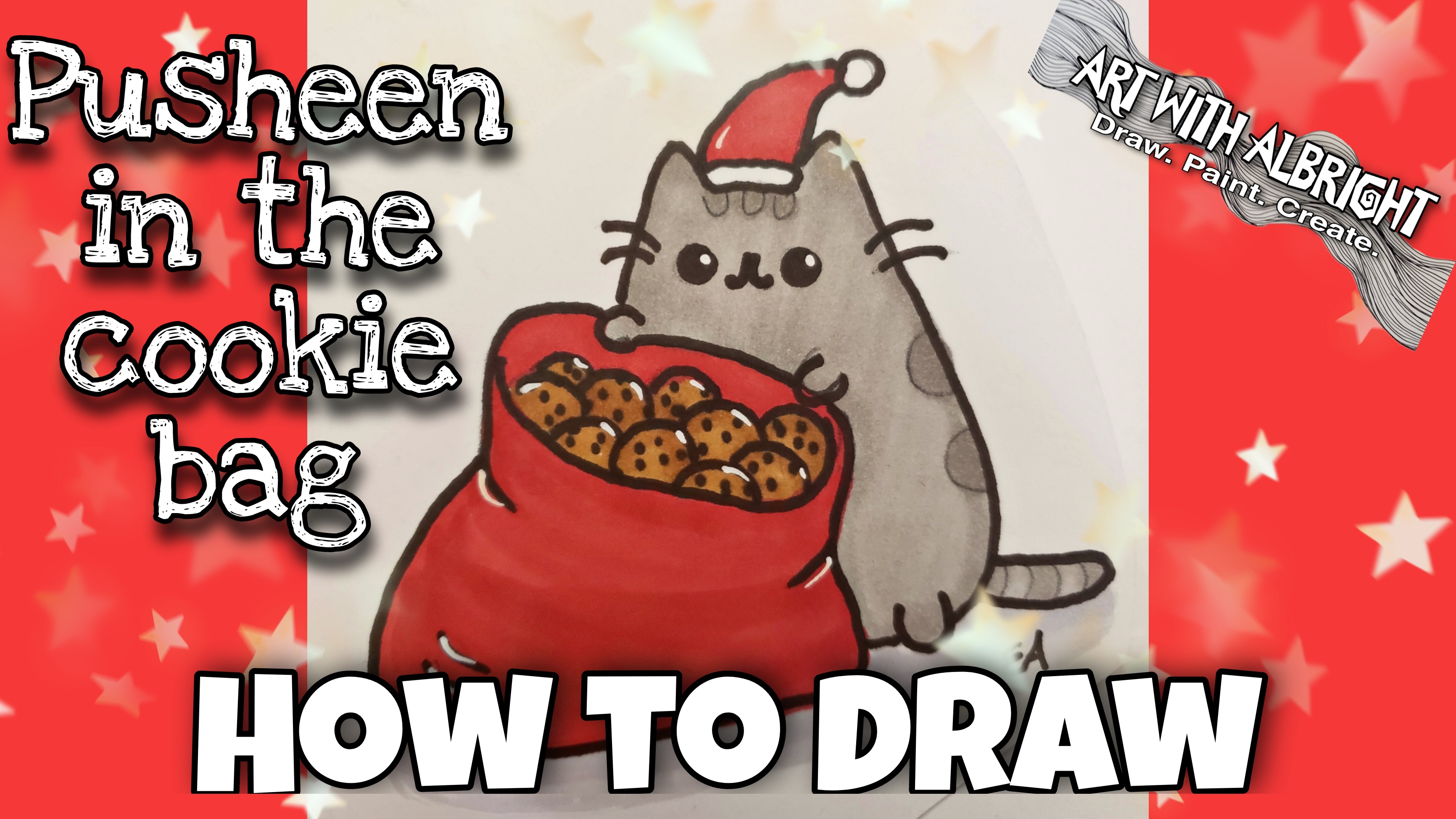 Pusheen with Santa's Bag of Cookies