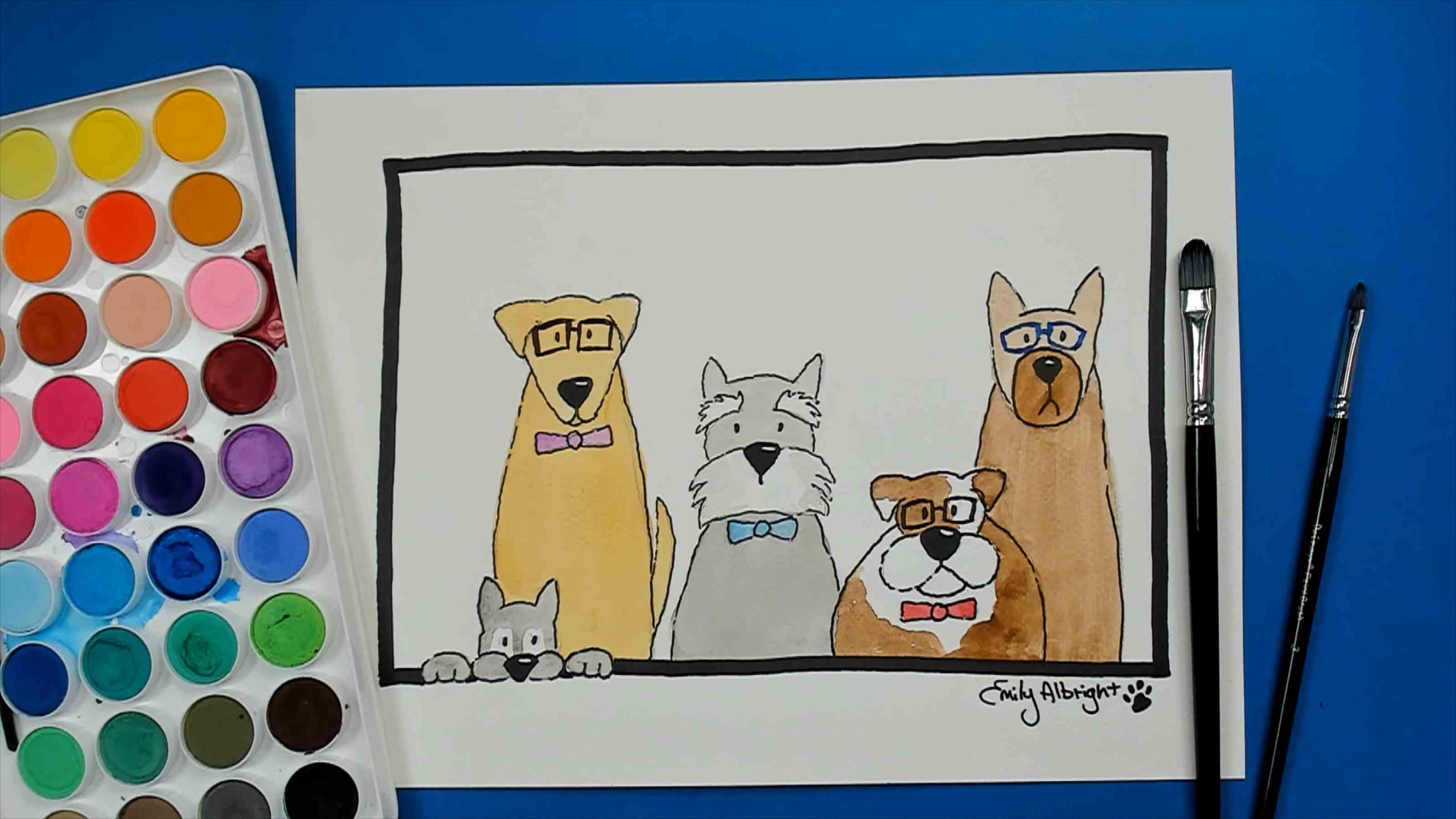 Bunch of Foster dogs Watercolor Painting