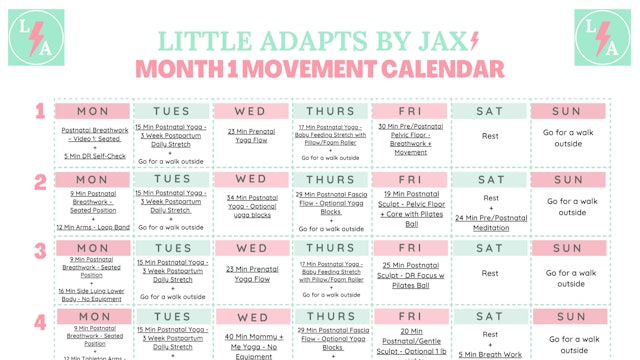 Postnatal Movement Month 1 Calendar
