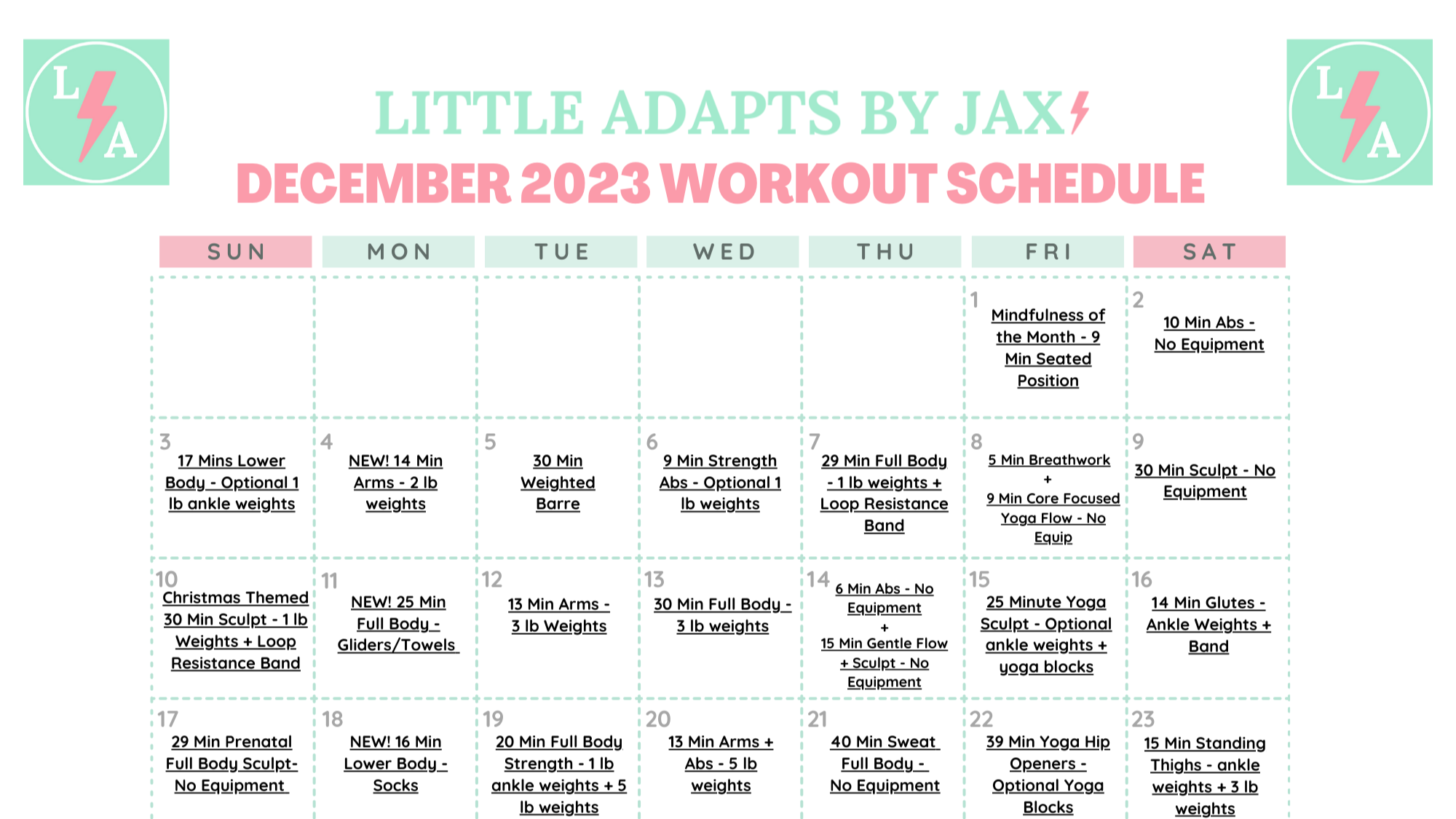 December 2023 Workout Calendar