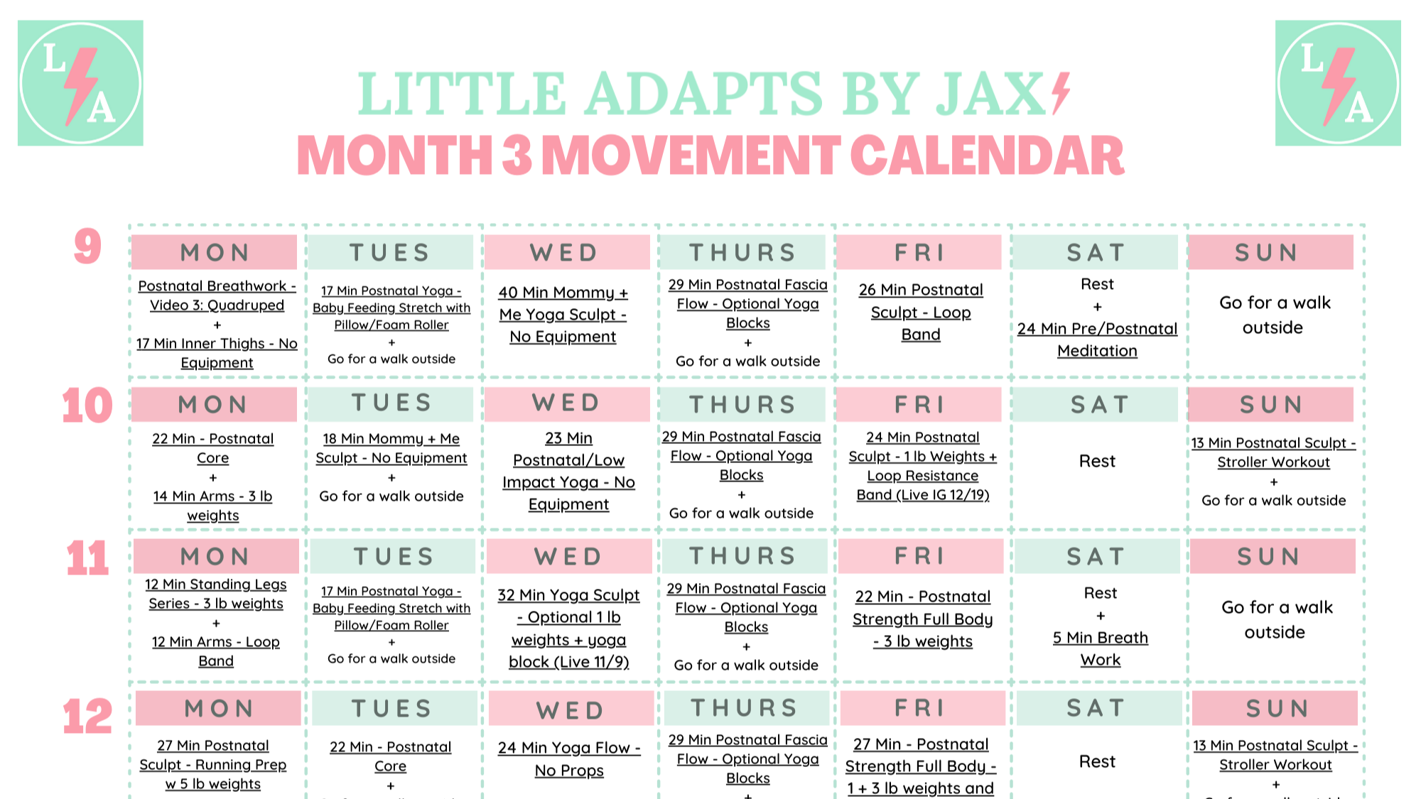 Postnatal Movement Month 3 Calendar