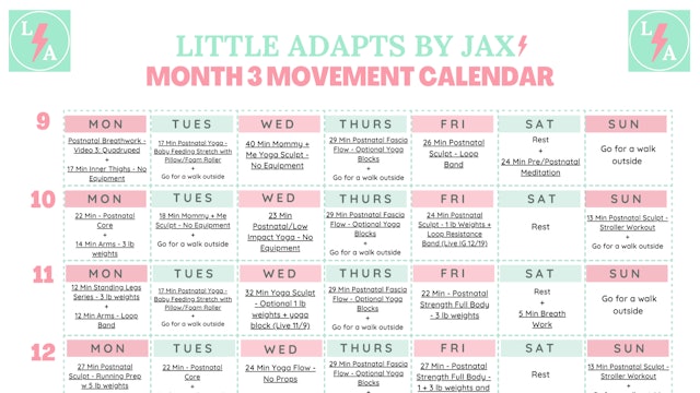 Postnatal Movement Month 3 Calendar