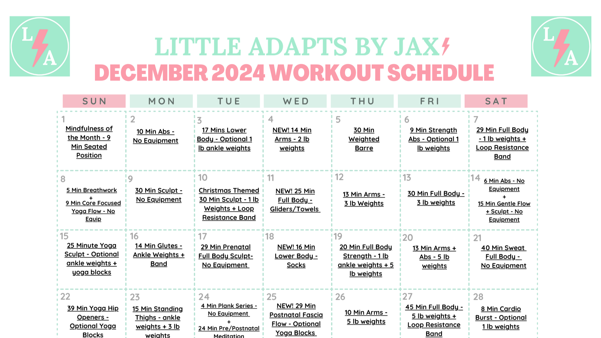 December 2024 Workout Calendar