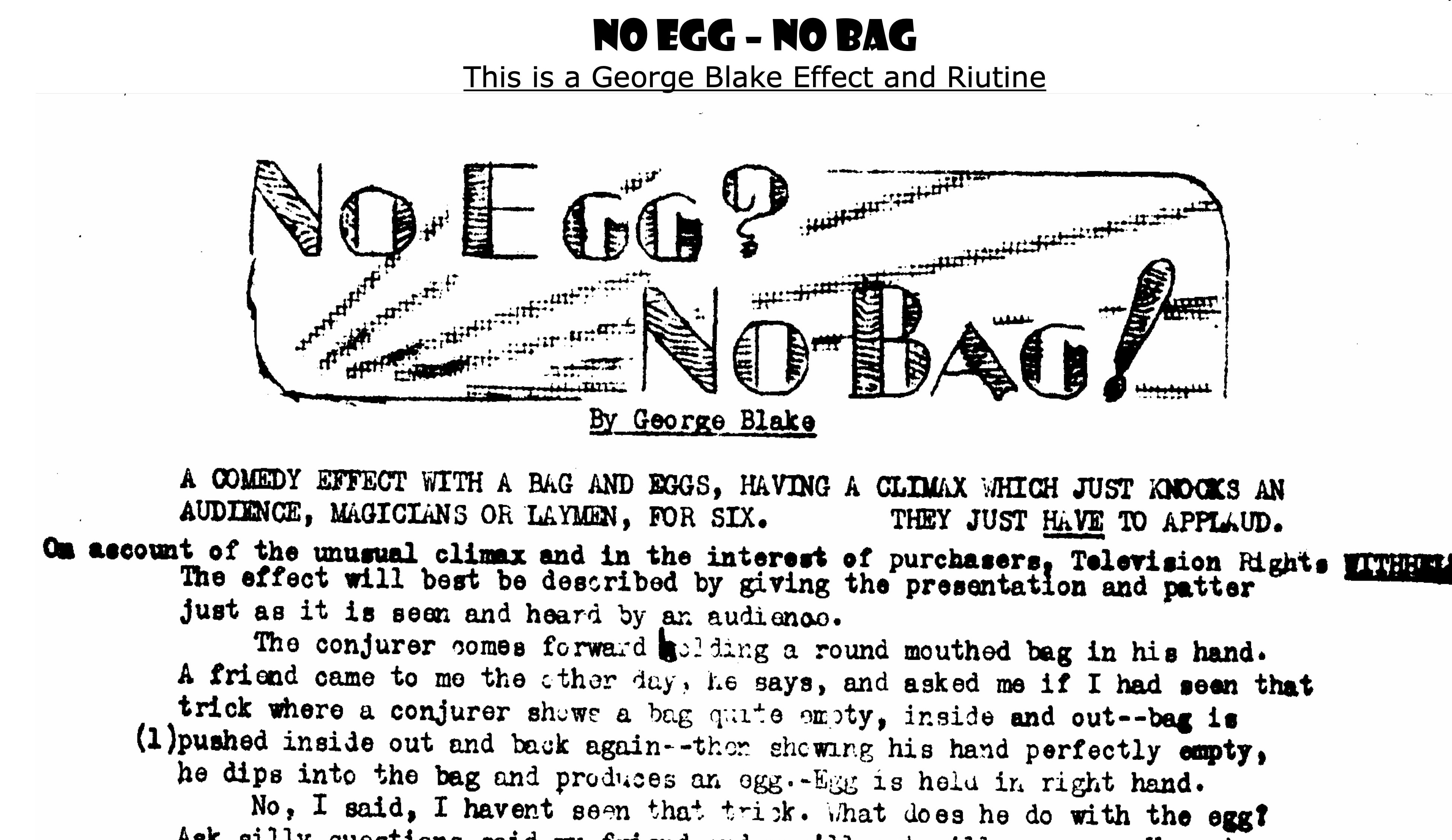 2 - NO EGG - NO BAG - George Blake