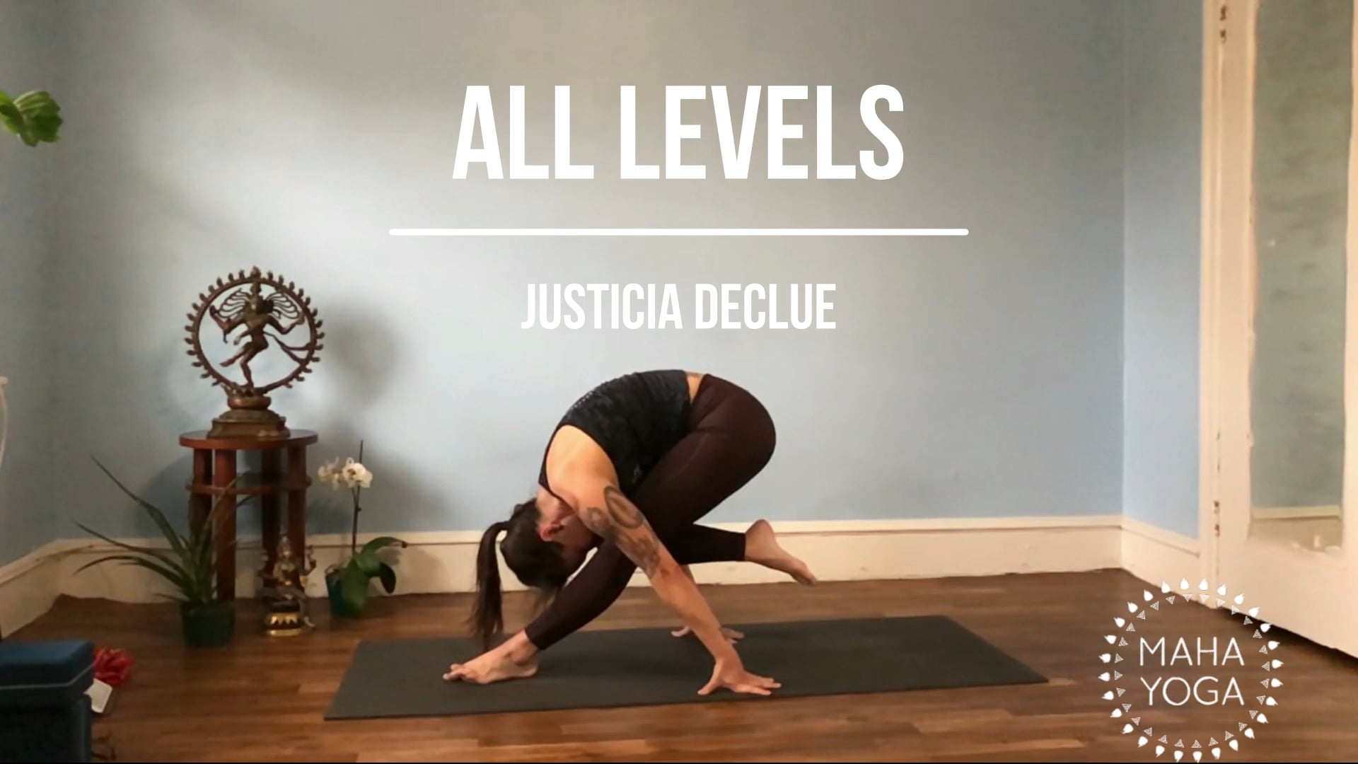 75 min all levels w/ Justicia: twists, hamstrings, hips & arm balances