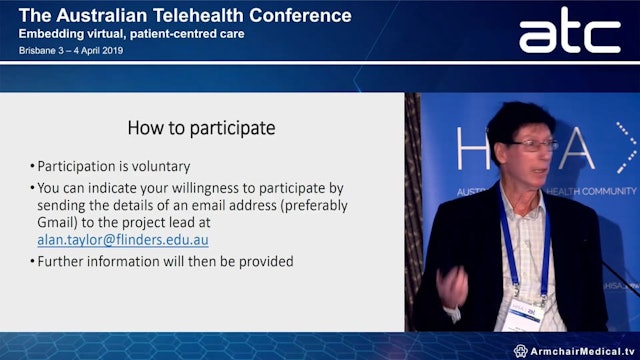 Call for participation in International Telehealth Standard project Alan Taylor Associate Lecturer, Vice President, Australasian Telehealth Society
