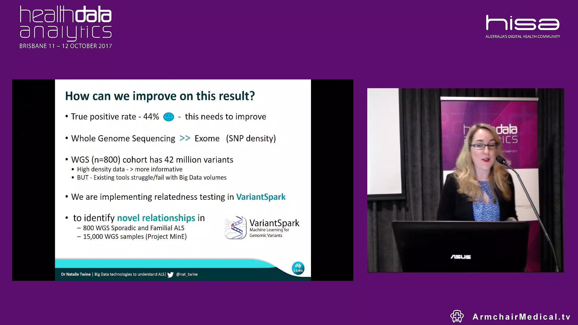 Using big data technologies to uncover genetic causes of Amyotrophic lateral Sclerosis Dr Natalie Twine @nat_twine Post-Doctoral Bioinformatician, CSIRO