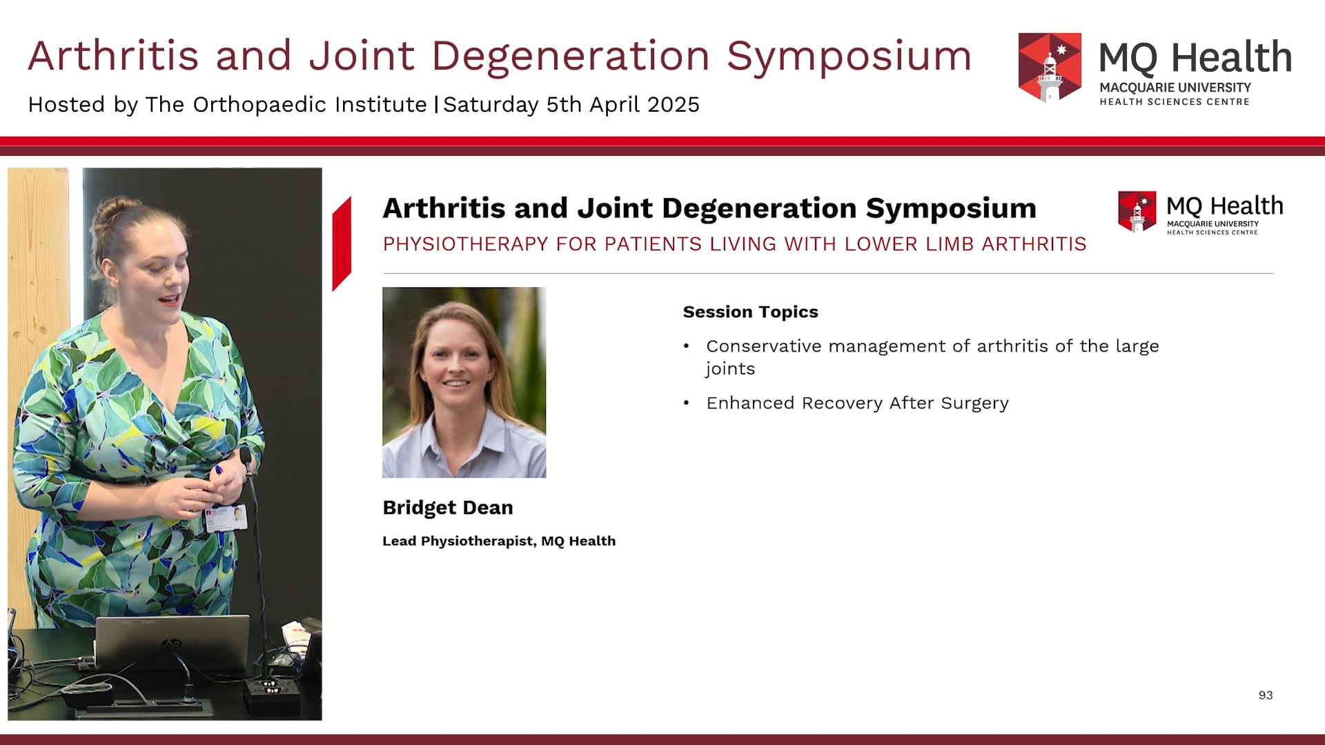 Physiotherapy for Large Joint Arthritis Miss Bridget Dean