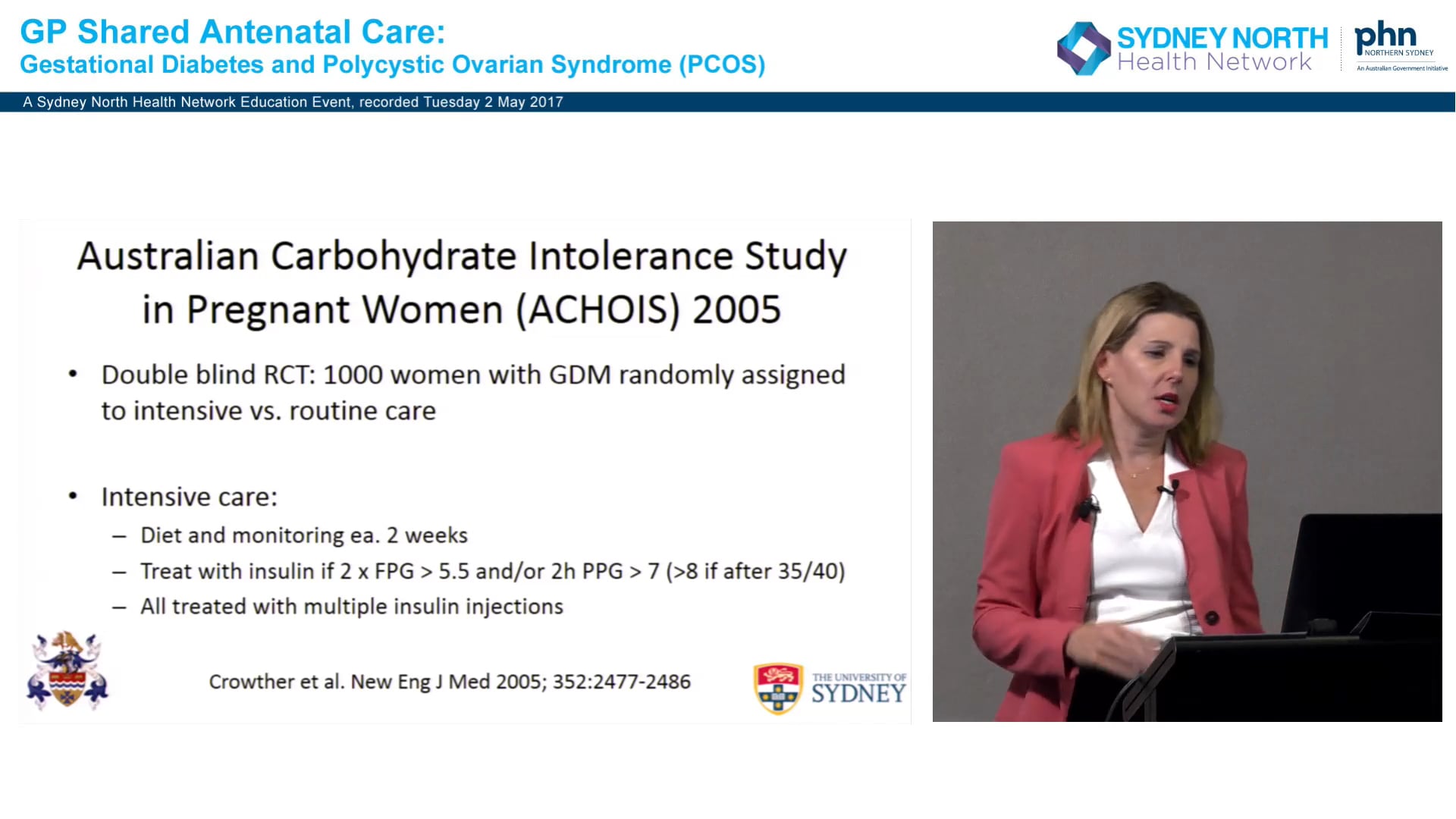 GDM, medications, who needs specialist care, management in primary care for uncomplicated GDM, new guidelines – Dr Sarah Glastras