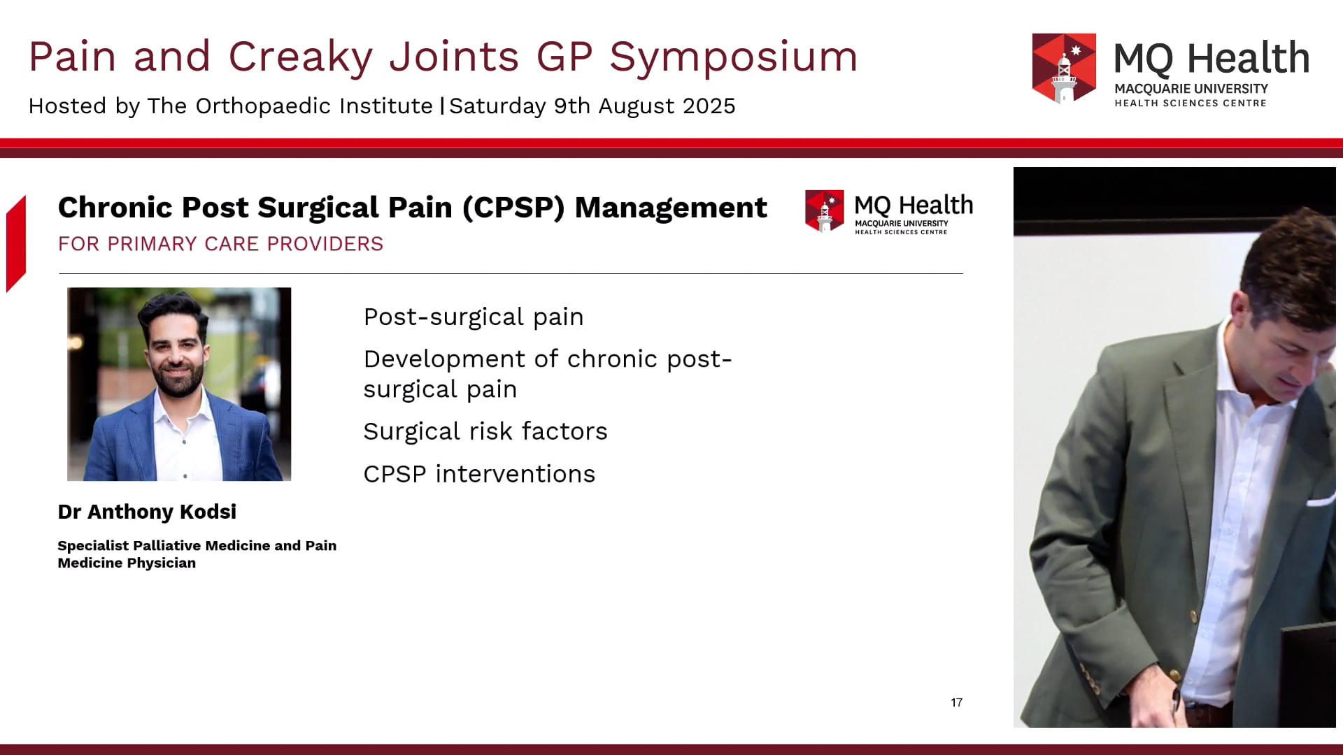Chronic post surgical pain management Dr Anthony Kodsi
