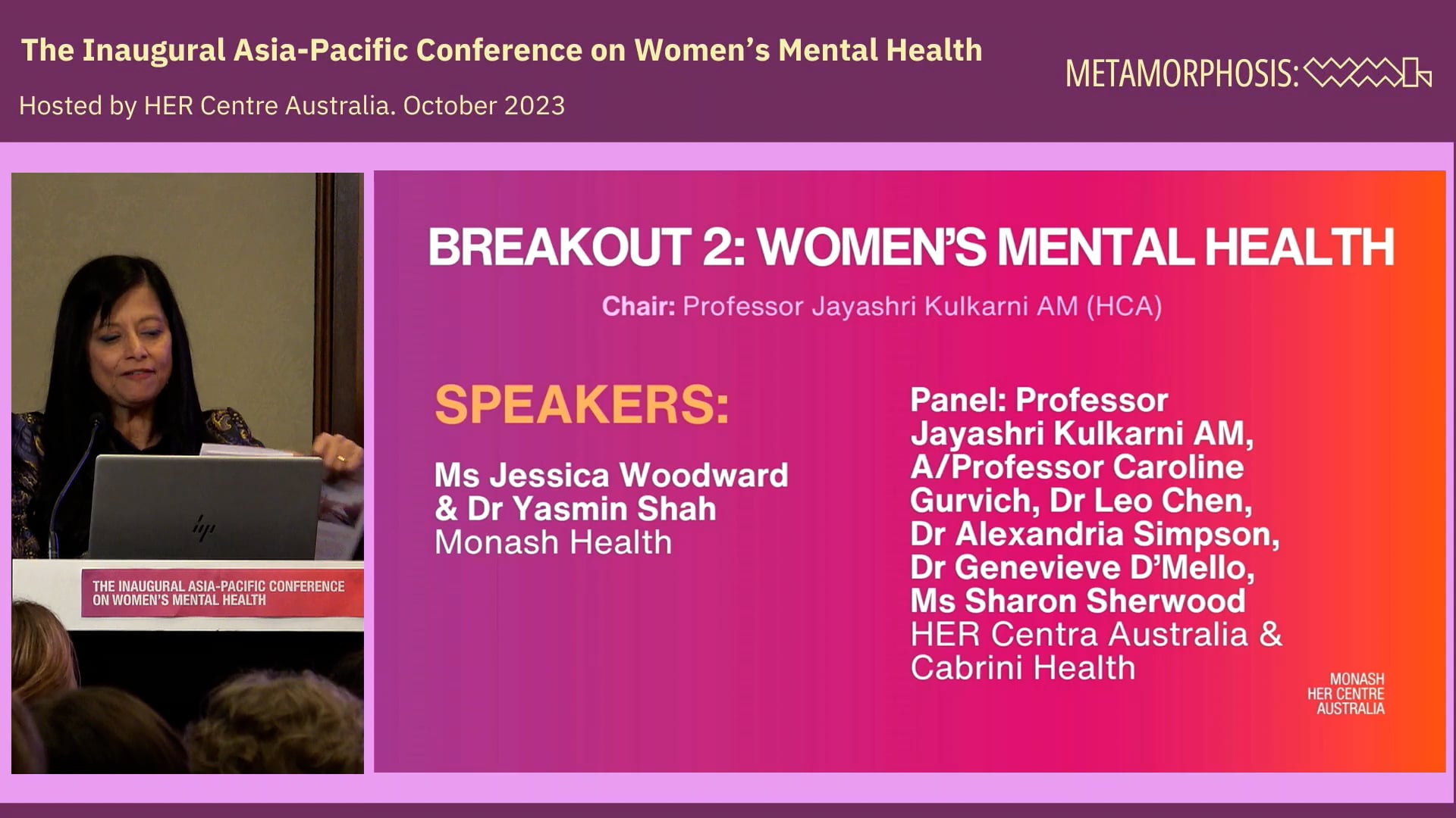 Exploring the Relationship between Mania with psychosis and Hormones, involving lived experience Symposium Ms Jessica Woodward & Ms Yasmin Shah, Monash Health Panellists Prof Jayashri Kulkarni AM, AProf Caroline Gurvich, Dr