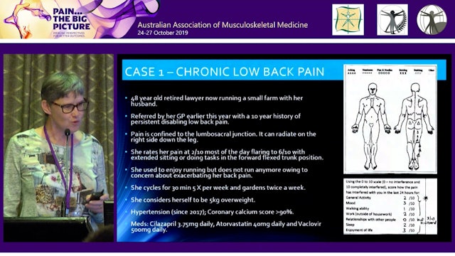 Chronic low back pain Case discussion and panel on integrating peripheral and central approaches to maximise outcomes Dr Lucy Holtzhausen, Dr Chris Homan, Dr Tim Cocks, Dr Brad Fullerton, Dr Mark Johnston