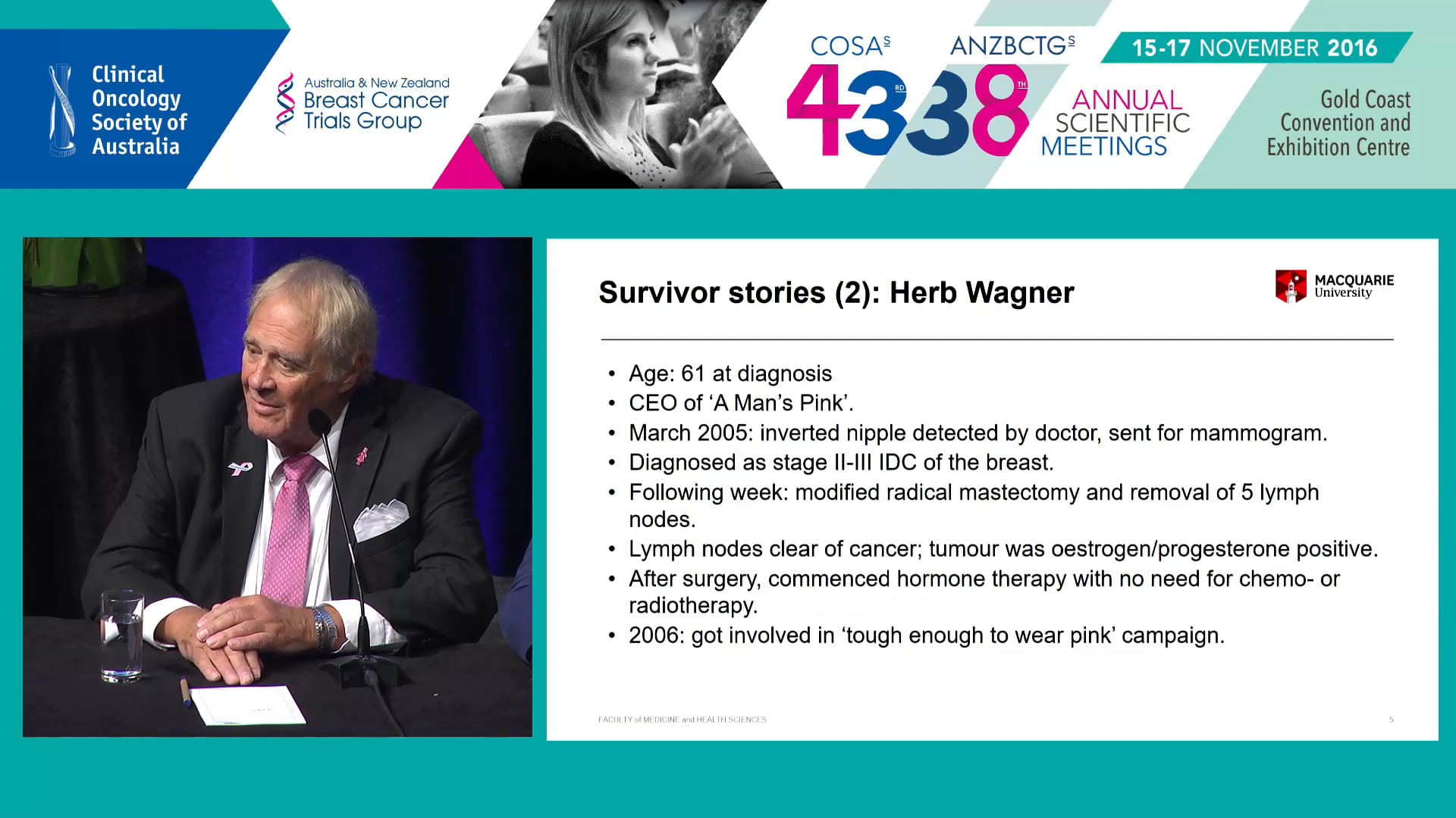 Interviews with MBC patients Herb Wagner (founder A Man's Pink) and Robert Fincher (BCNA)