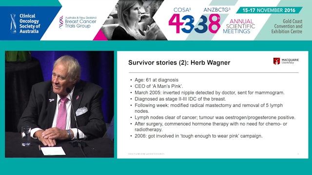Interviews with MBC patients Herb Wagner (founder A Man's Pink) and Robert Fincher (BCNA)
