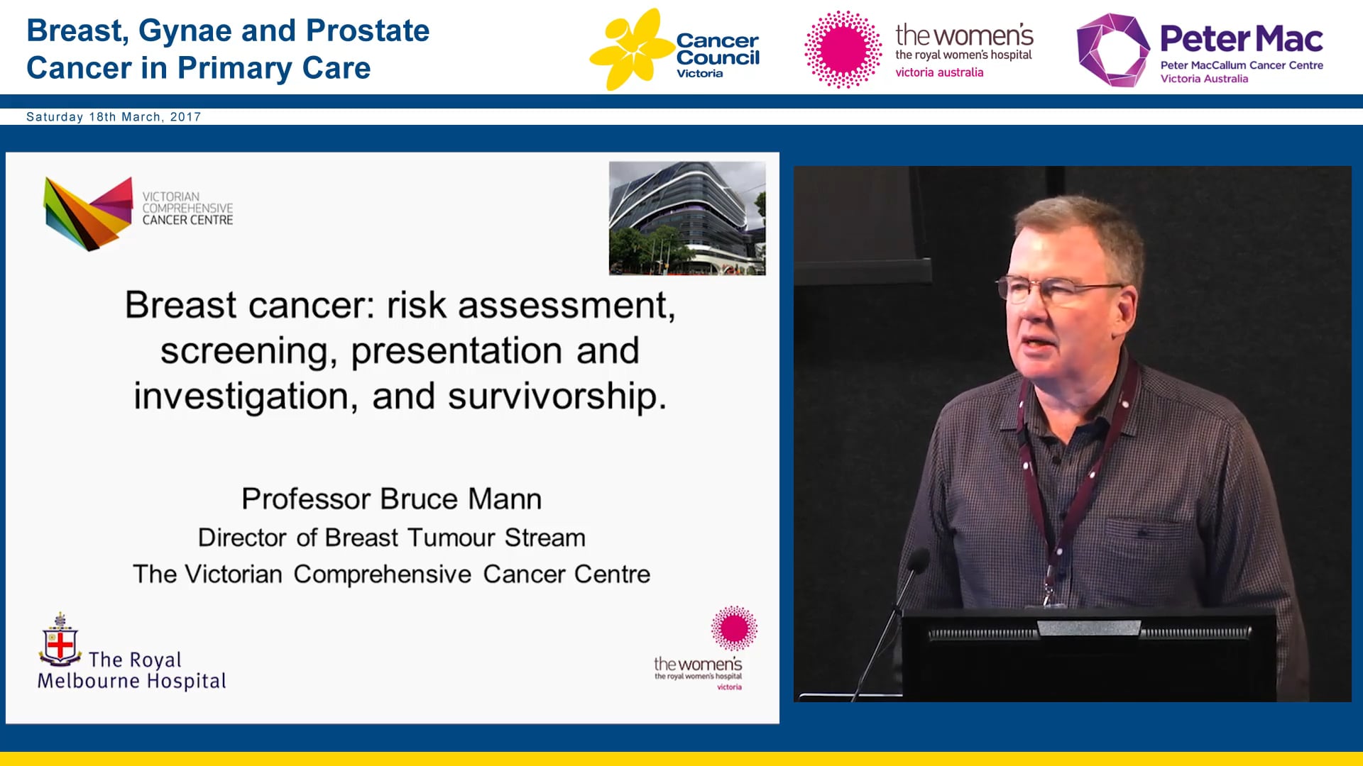 Breast cancer Risk assessment, screening, presentation and investigation, and survivorship Professor Bruce Mann