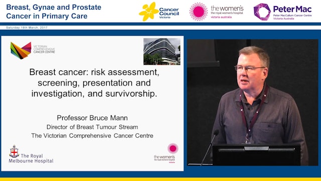 Breast cancer Risk assessment, screening, presentation and investigation, and survivorship Professor Bruce Mann