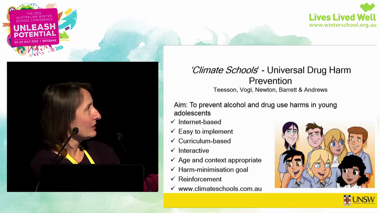 Substance use across ages how use changes over time Professor Maree Teesson, Director, NHMRC Centre of Research Excellence in Mental Health and Substance Use (CREMS))