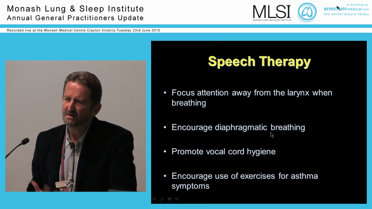 Severe asthma and vocal cord dysfunction Prof Phil Bardin