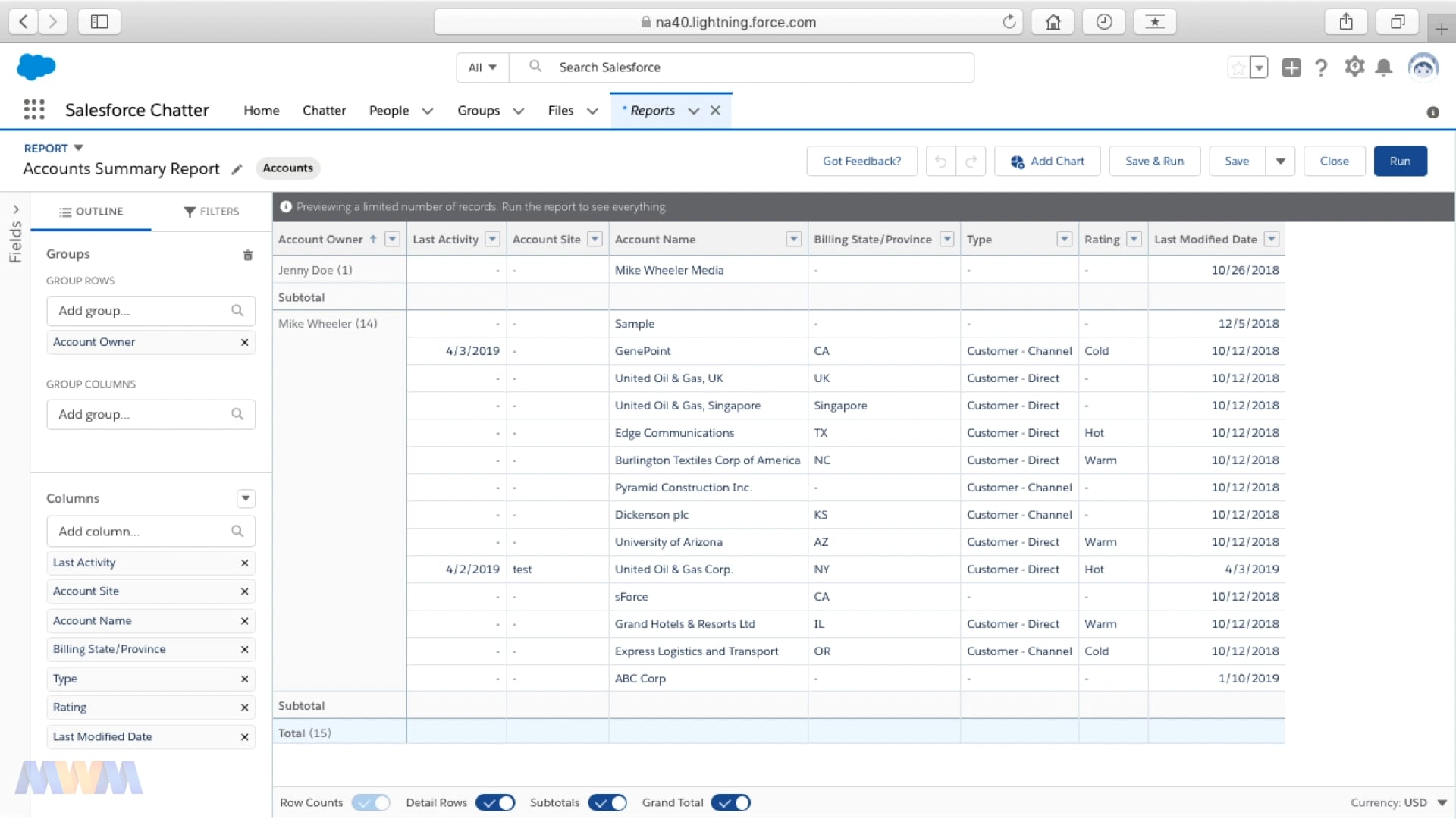 tabular reports with columnar sorting on sales force