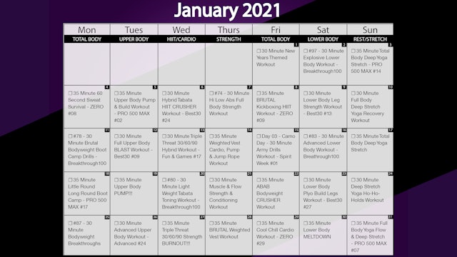 January 2021 Workout Playlist & Calendar