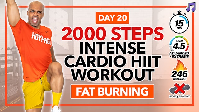 15 Minute INTENSE Standing Cardio HIIT Workout - 2000 Steps #20 (Music)