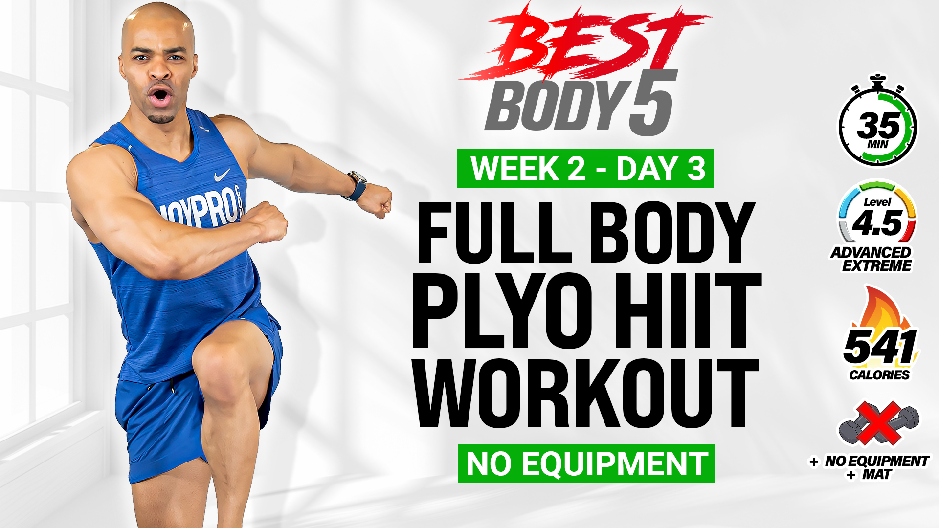 35 Minute No Equipment Plyo HIIT Workout - BB5 W2: Day 3