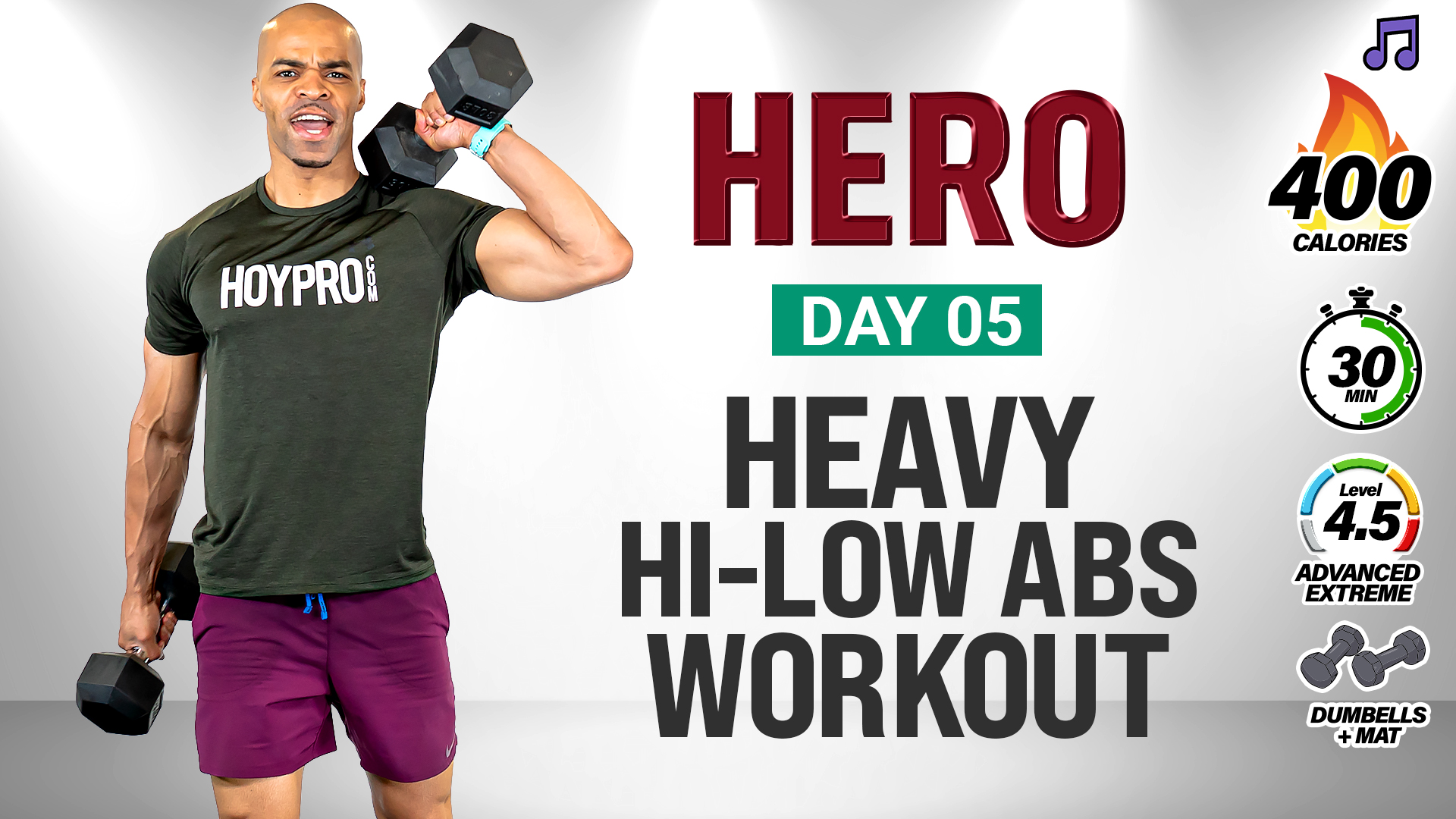 30 Minute Heavy Hi-Low Abs Full Body Strength Workout - HERO #005 (Music)