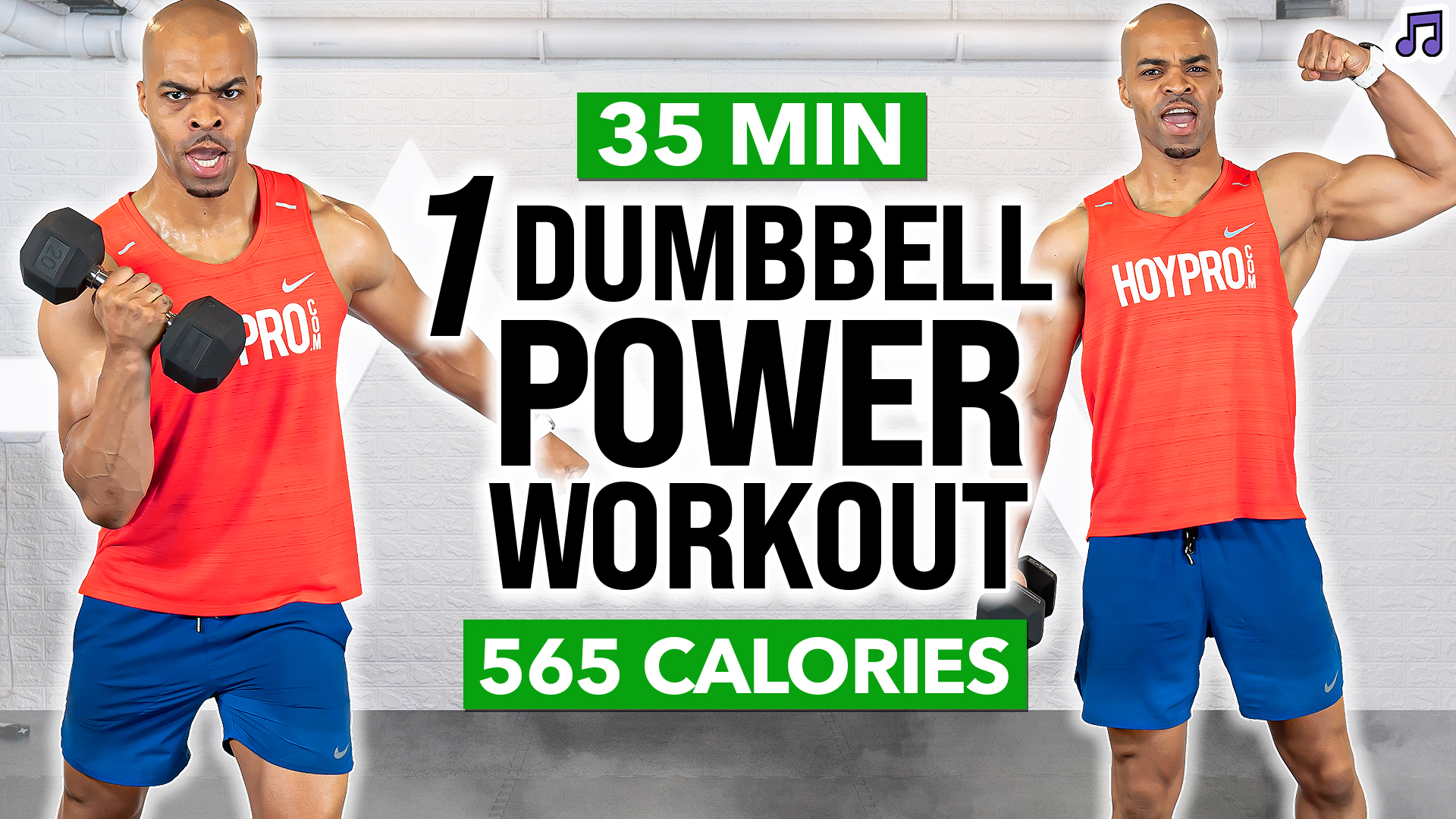 35 Minute One Dumbbell Power Workout (500 Calories) (Music)