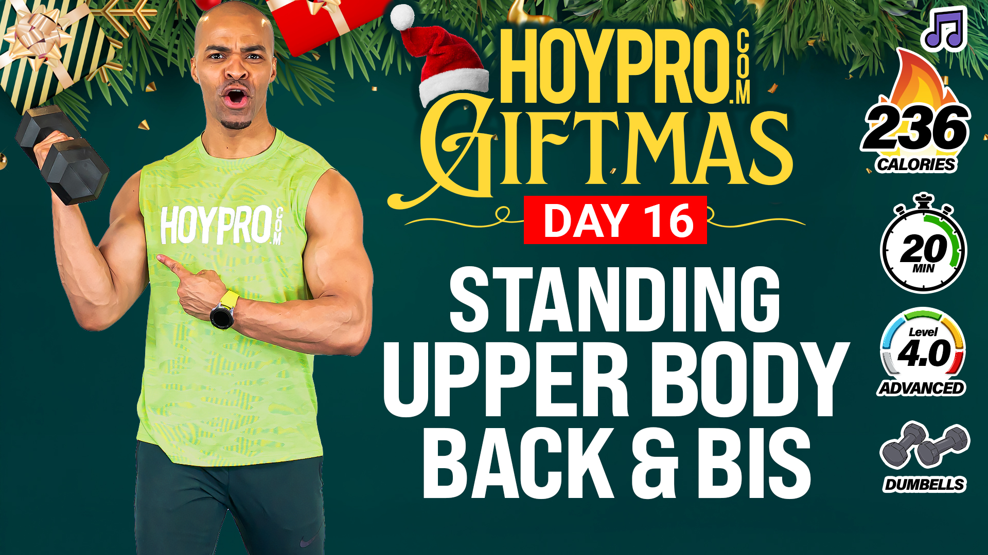 20 Minute Upper Body Standing Back & Biceps Workout - GIFTMAS Day 16 (Music)