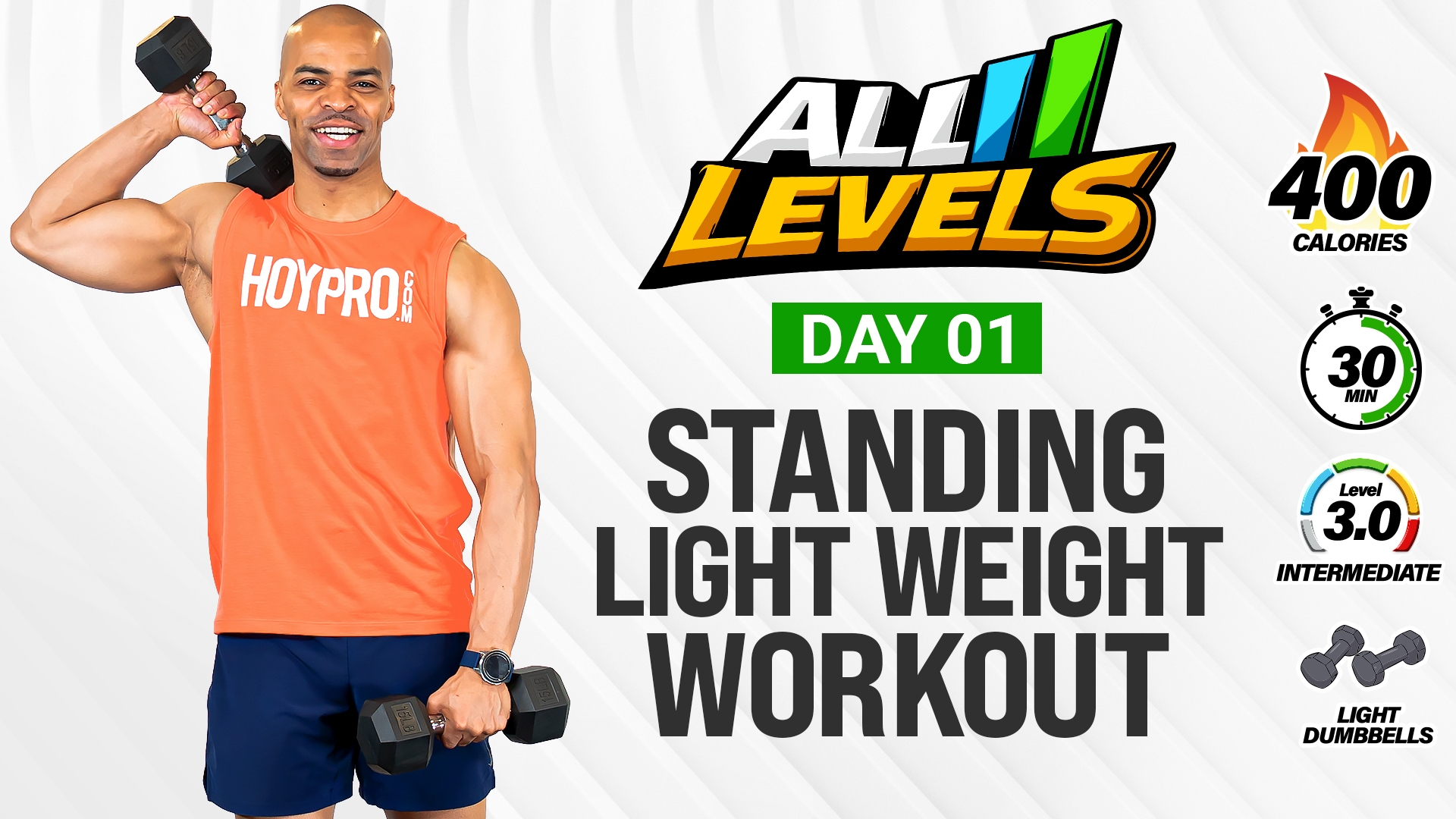 30 Minute Standing Light Weight Workout (No Jumping) - ALL LEVELS #001