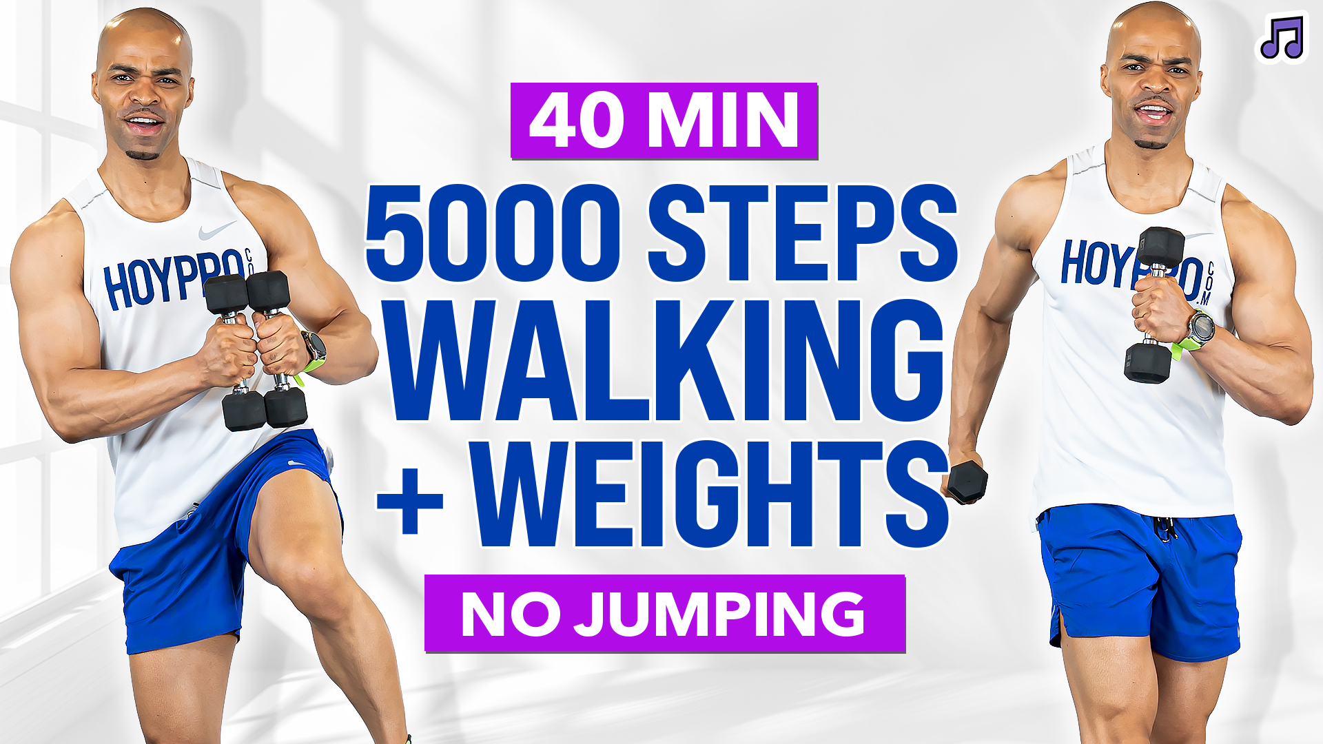 40 Minute 5000 Steps Walking Workout with Light Weights (Music)