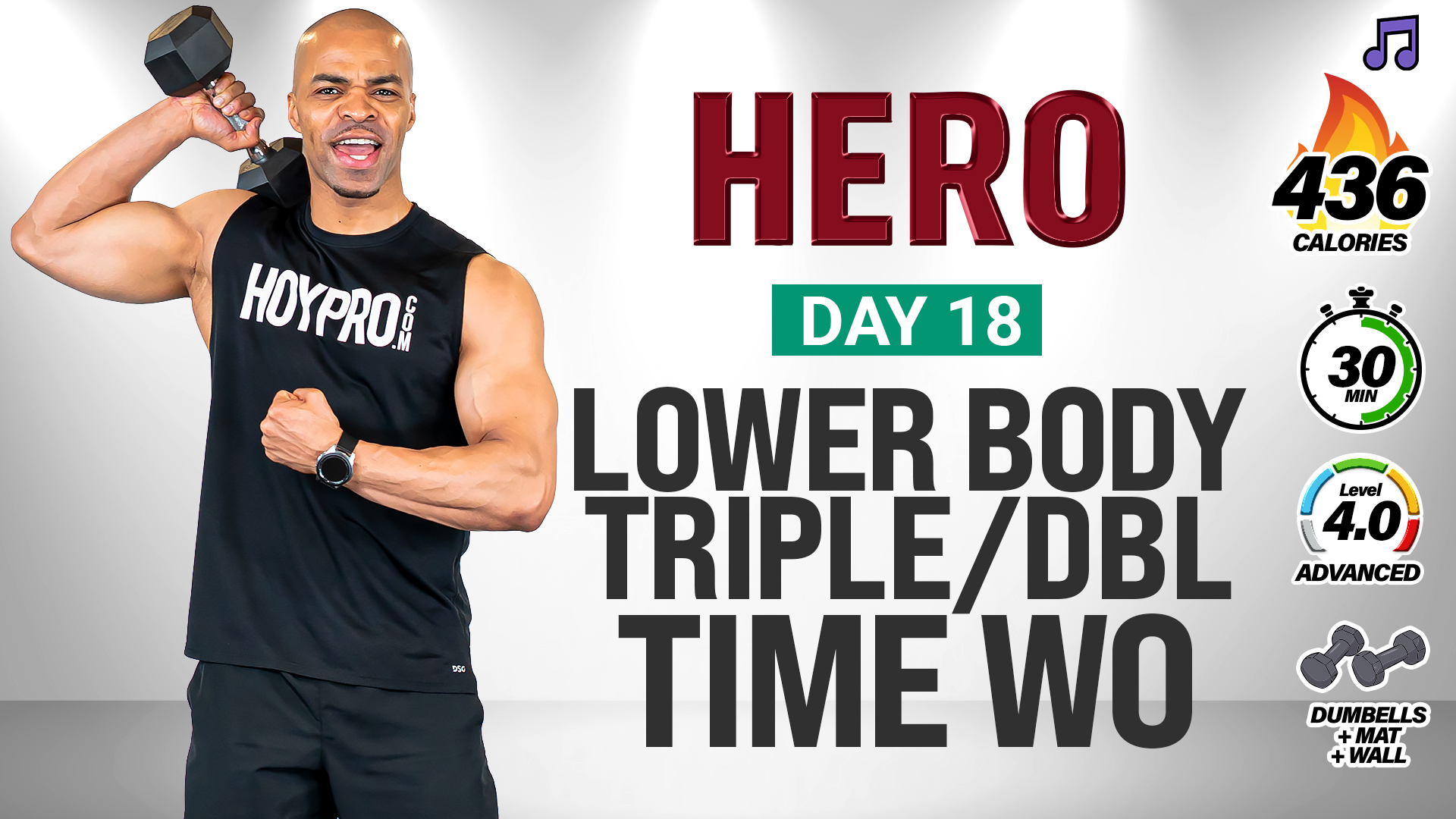 30 Minute Triple-Double Time Legs Strength + Abs - HERO #018 (Music)