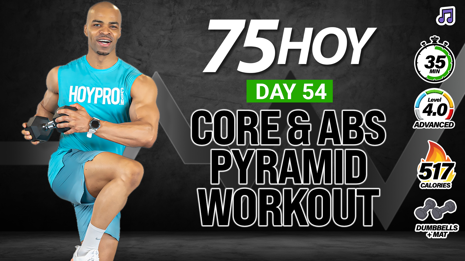 35 Minute Functional Core + Abs Pyramid (No Jumping) - 75 HOY #54 (Music)