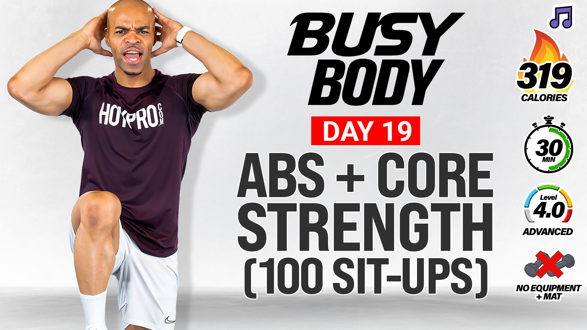 30 Minute Mat-Only Abs & Core Workout (100 Sit-Ups) - BUSY BODY #19 (Music)