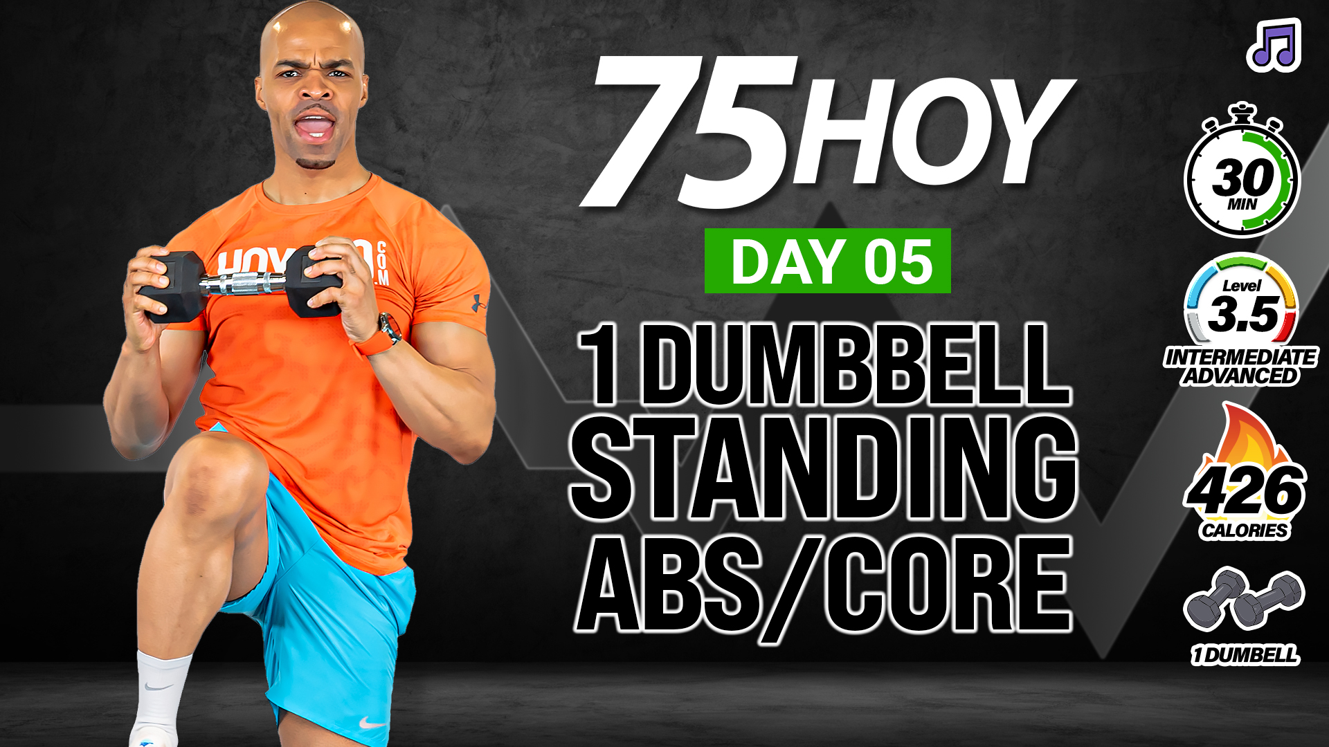 30 Minute One Dumbbell Standing Abs Workout - 75 HOY #05 (Music)