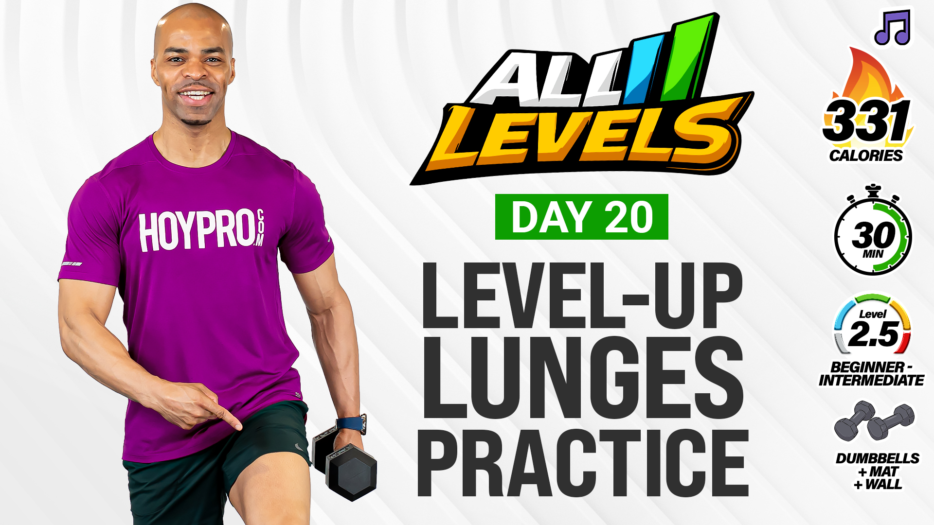 30 Minute LEVEL-UP Lunges Practice & Progress - ALL LEVELS #020 (Music)