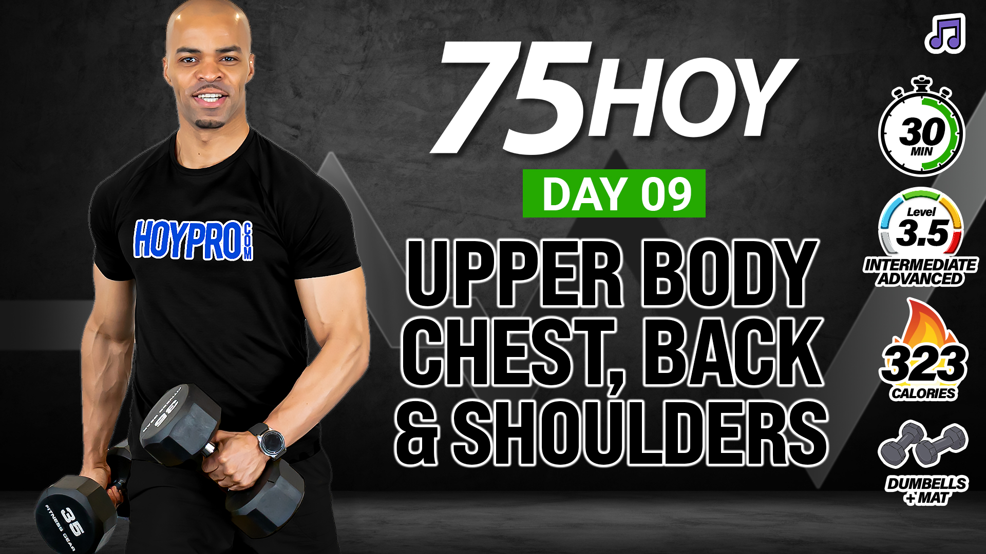 30 Minute Chest, Shoulders & Back Upper Body Workout - 75 HOY #09 (Music)